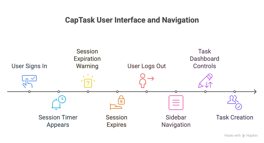 Timeline illustrating the CapTask user interface and navigation milestones
